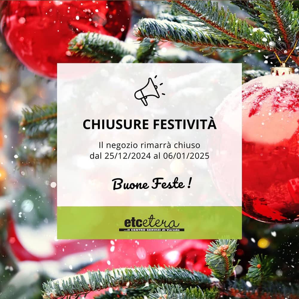 Popup chiusura festività Natalizie 2024 - Il negozio rimarrà chiuso dal 25 Dicembre 2024 al 06 Gennaio 2025. Buone Feste!